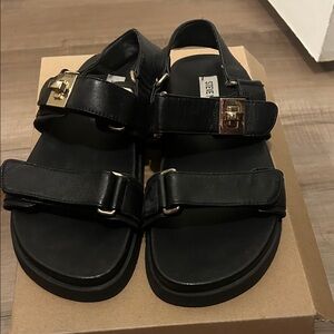 Steve Madden Black Sandals with Gold Accents